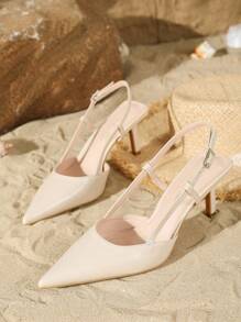 On feet& in love Women's Elegant Pointed Toe Back Strap D'Orsay High Heel Shoes, Suitable For Dresses, Elegant, Women Pumps,Elegant,Kitten Heels - Apricot - View 3