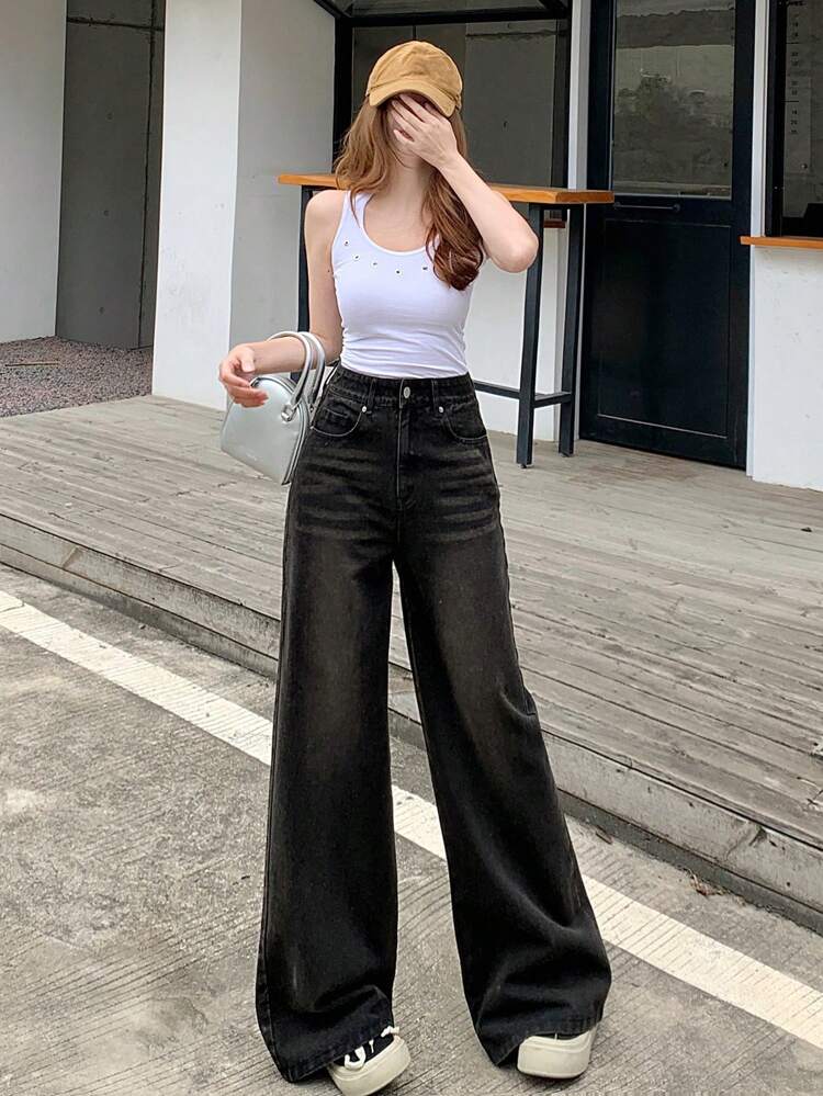 Washed Flared Wide-Leg Denim Pants,Baggy Jeans Y2k Low Rise Jeans