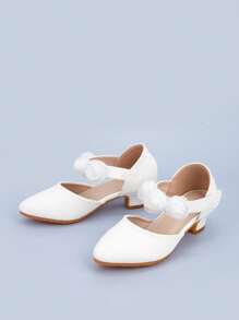 Children's Cute Pu Material Block Heel High Heels With Strap Design For Performance, Party, Spring, Summer, Autumn & Winter - White - View 3