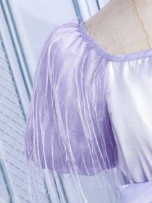 SHEIN Vestido de flecos para niñas preadolescentes decorado con un noble y dulce lazo - Rosa - Ver 3
