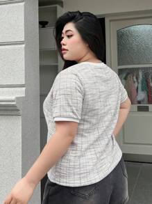 Dazy Petite Plus Plus Size Button Details Plaid Short Sleeve T-Shirt For Summer Casual Style