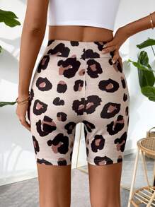 SHEIN LUNE Leopard Print Women Short Leggings - Mocha Brown - View 2