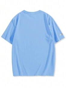 Manfinity Homme Men's Short Sleeve T-Shirt With Letter Print And Round Neck - Dusty Blue - View 3