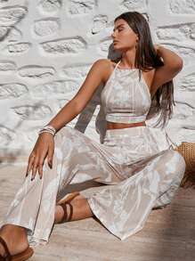 SHEIN Cottnline Floral Printed Cami Top & Wide Leg Pant Set - Multicolor - View 1