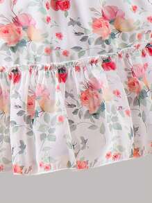 SHEIN Young Girl Fashionable And Elegant Floral Print Sweet Vacation Off-The-Shoulder Top With Ruffled Hem Skirt Two-Piece Set - Multicolor - View 4