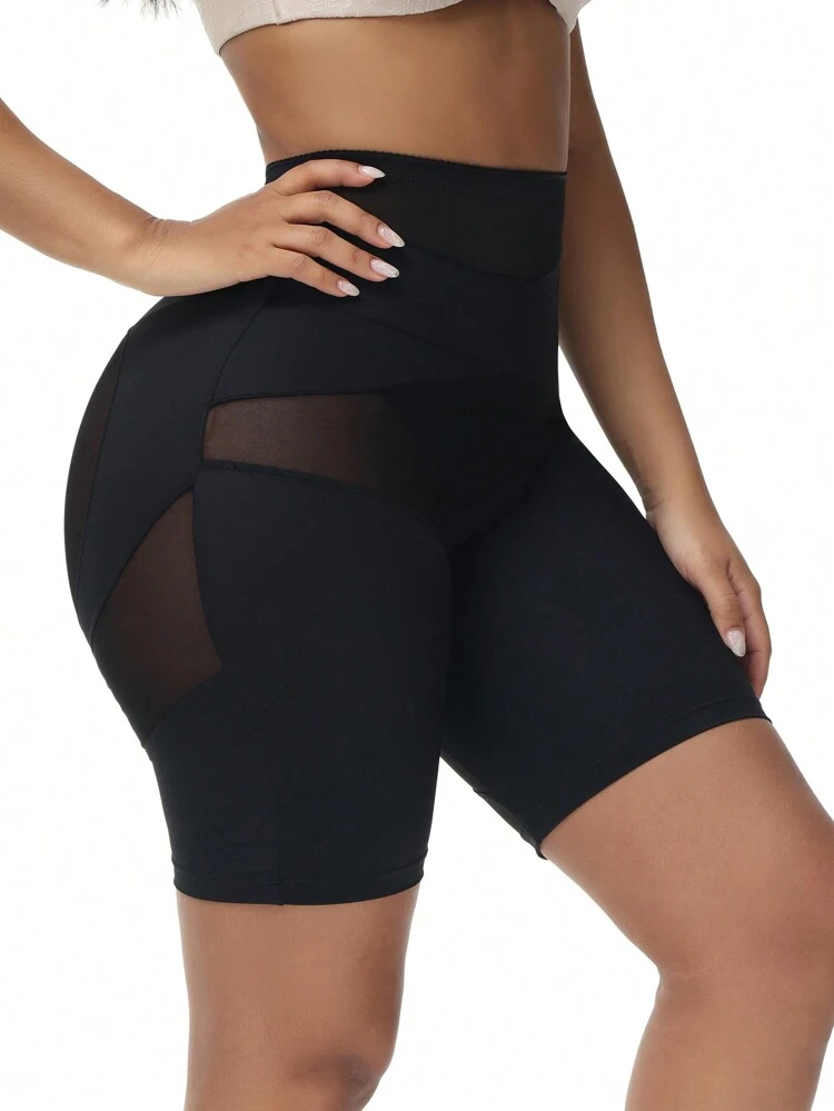 Mesh Contrast Solid Color Tummy Control Shorts