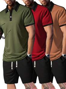 Bộ 3 món quần short ngắn tay nam mùa hè mới, áo polo và áo thun công sở chống nhăn, kiểu dáng thường ngày. - Nhiều màu - Xem 1