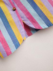 SHEIN Teenage女孩條紋袖less短上衣，背部有縫隙，適用於夏季假期