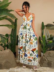 Travachic Beach Style Spring Holiday Summer Woven Halter Backless Long Women's White Dress, Tropical Vacation, Bohemian Outfits, Ibiza Outfits, Western Style - Multicolor - View 5