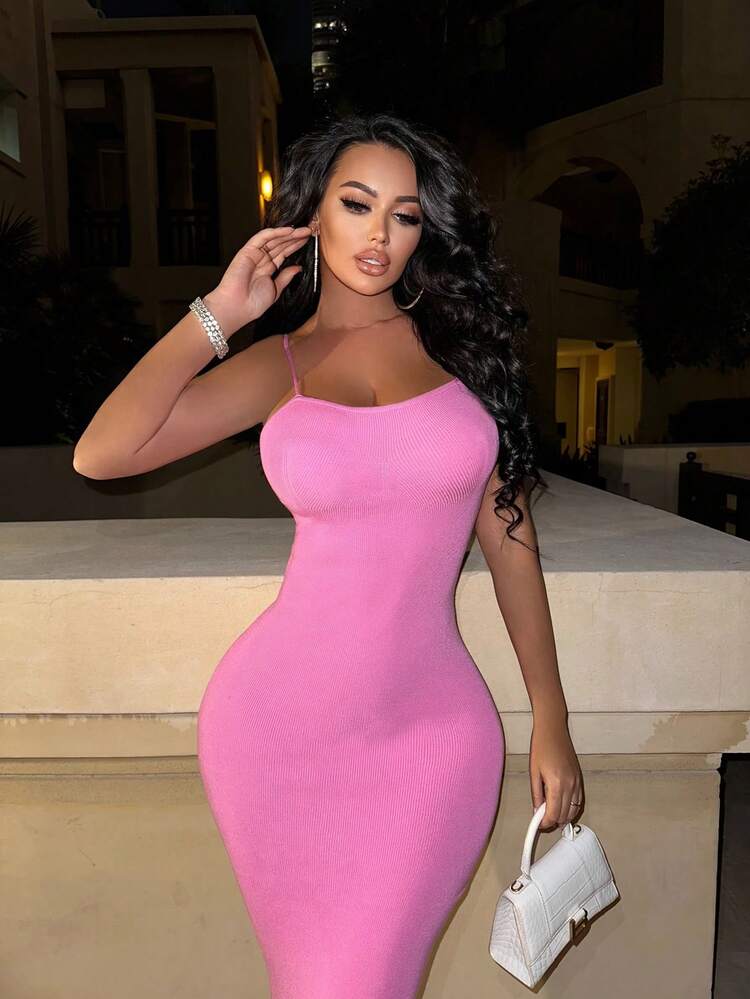 Women's Plain Simple Sweater Strap Midi Dress