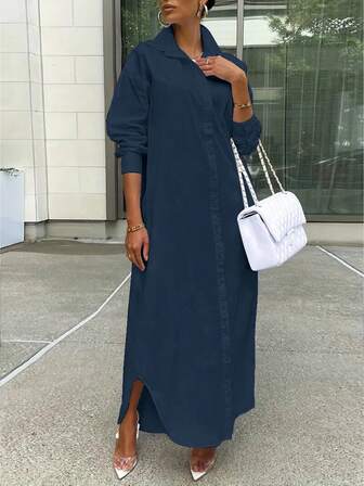 European And American Women's Fashionable Autumn And Winter New Button Shirt Street Style Loose Dress