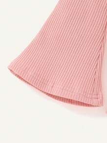 Cozy Pixies Baby Girl's Ruffle Trimmed Patched Top & Flare Pants Set With Round Neckline Matching Set - Pink - View 6