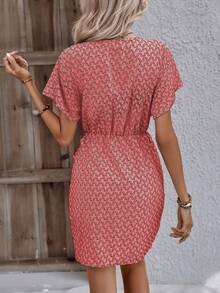 SHEIN Clasi Holiday Style Printed Wrap Dress With Batwing Sleeves - Orange - View 2