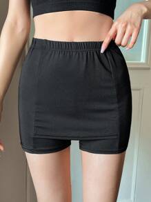 DAZY Shorts de seguridad elásticos de cintura negros contra rozaduras para mujeres, ideales para superposición