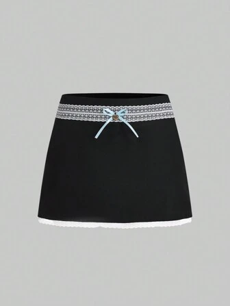 Kawaii Falda Linda De Estilo Ballet Con Detalles De Encaje, Cinta Y Lazo