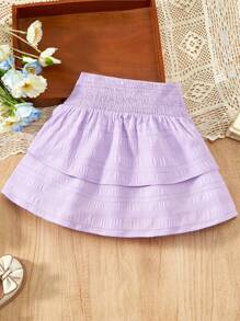 SHEIN Falda de línea A elegante y de moda para niña preadolescente en color morado, diseño sencillo con cintura alta y tejido suave y transpirable - Morado - Ver 2