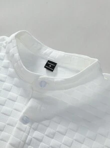 Manfinity Homme 男士纯色纹理短袖衬衫和短裤套装，适合春夏季、基本款、外出、朴素、丈夫、舒适服装 - 白色 - 查看 3