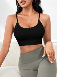 SHEIN Sports Đơn giản Thể thao Chất rắn Dây đeo vai - màu đen - Xem 1