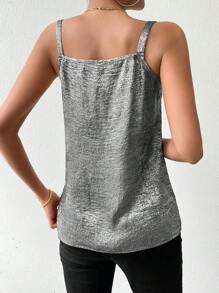 SHEIN LUNE Summer Metal Decorative Buckle Strap Camisole - Black - View 2