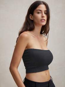 Anewsta Sexy Short Wrapped Chest Tube Top With Cropped Design And Exposed Navel - Black - View 6