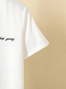 SHEIN 青春期男孩夏季短袖T卹，印有字母印刷和色彩對比設計 - 白色 - 查看 4