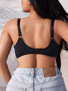 Lace Splice Plus Size Bra With Underwire And Gathered Cups (1pc) Lingerie - Black - View 2
