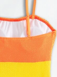 SHEIN Teen Girls Colour Block Smocked Cami One Piece Swimsuit - Multicolor - View 4