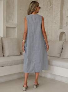 SHEIN LUNE Woven Colorful Striped Sleeveless Double Pocket A-Line Dress - Multicolor - View 2