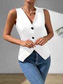 RosyDaze Casual Sleeveless Suit Vest With Open Slit And Single Breasted Front