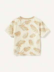 Cozy Pixies Baby Boy's Four Pieces Sports Style Set Including Leaf Pattern Round Neck Short Sleeve Top And Casual Shorts Matching Set