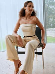 MOTF PREMIUM 麻質襯裡折疊管身上衣,後背皺摺設計 - 黃色 - 查看 4