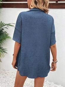 Calvaya Women\ Cardigan Collared Button-Up Shirt And Tie Knot Shorts 2-Piece Set Short Sets Summer