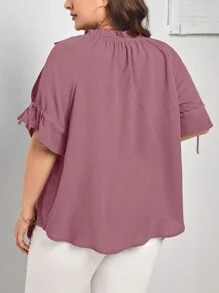 SHEIN Privé Camisa de talla grande de verano, color sólido, de hombros descubiertos y cintura ajustada con cordón - Rosa vieja - Ver 2