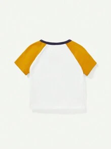Cozy Pixies Baby Boy Cartoon Dinosaur Pattern Short Sleeve Color Block Round Neck Top 3pcs/Set