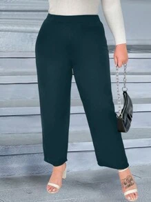 SHEIN Unity 大尺寸純色錐形休閒褲 - 墨綠色 - 查看 1