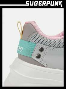 Sugerpunk Zapatillas deportivas chunky de malla con diseño unido - Gris - Ver 3