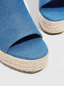 Styleloop Women Minimalist Sandals, Vacation Denim Blue Strappy Wedge Sandals - Blue - View 3