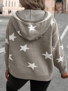 Calvaya Suéter con capucha y estampado de estrellas para mujer talla grande, de punto, para otoño e invierno - Caqui - Ver 2