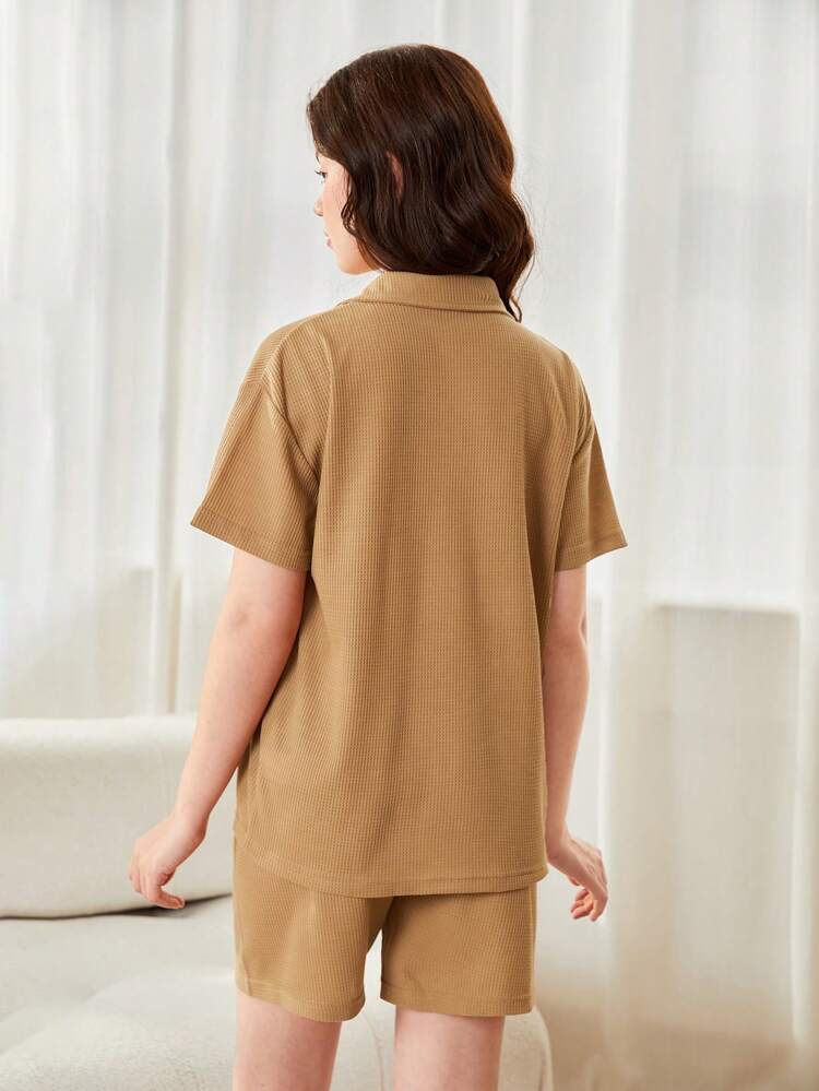 Teen Girl Plaid Fabric Shorts And Short Sleeve Casual Homewear 2pcs/Set For Spring And Summer