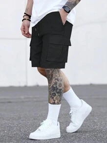 Manfinity LEGND 纯色直筒短裤，有口袋 - 黑色 - 查看 4