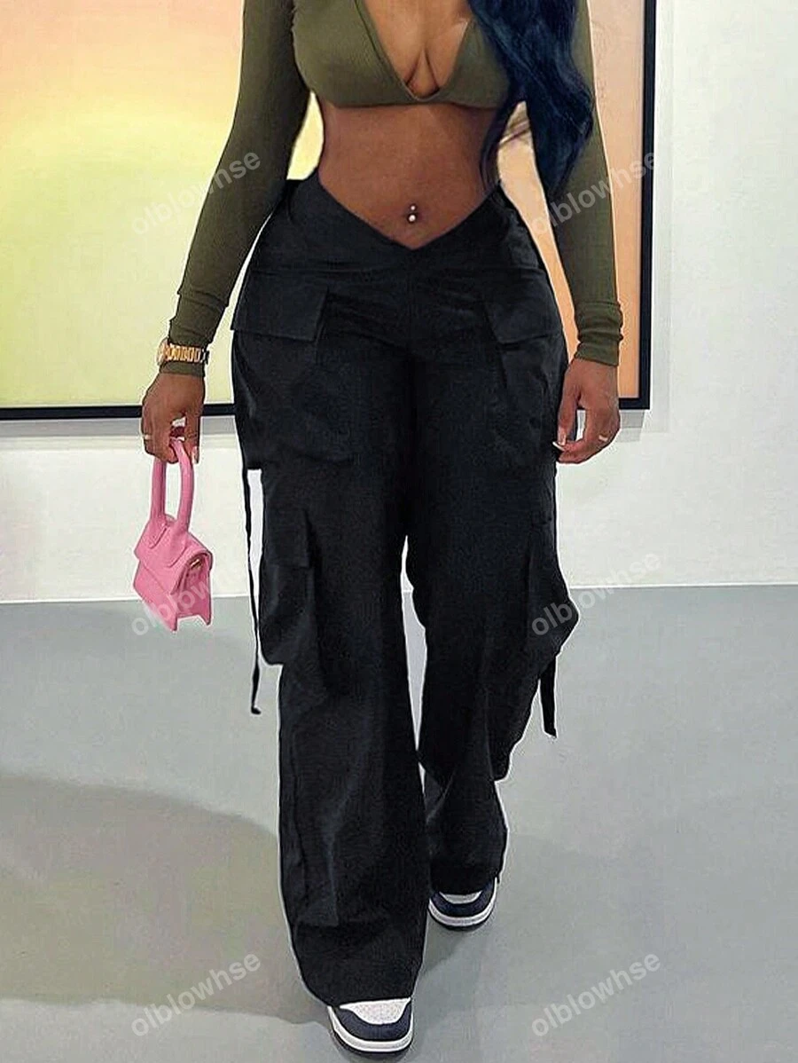Street Vibes Tape Flap Pocket Side Cargo Parachute Pants