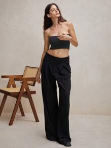 Anewsta Sexy Short Wrapped Chest Tube Top With Cropped Design And Exposed Navel - Black - View 5