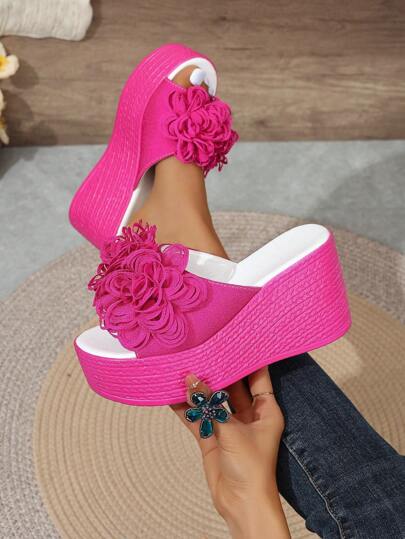 Women's Summer Floral Print Platform Wedge Sandals With Bright Colors,Travel Essential