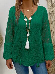 EMERY ROSE Plus Size Women's Lace Lantern Sleeve Casual Loose Blouse For Spring/Summer