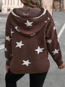 Calvaya Plus Size Women's Sweater With Starry Print And Drawstring Knit Pullover Fall Winter Autumn - Coffee Brown - View 2
