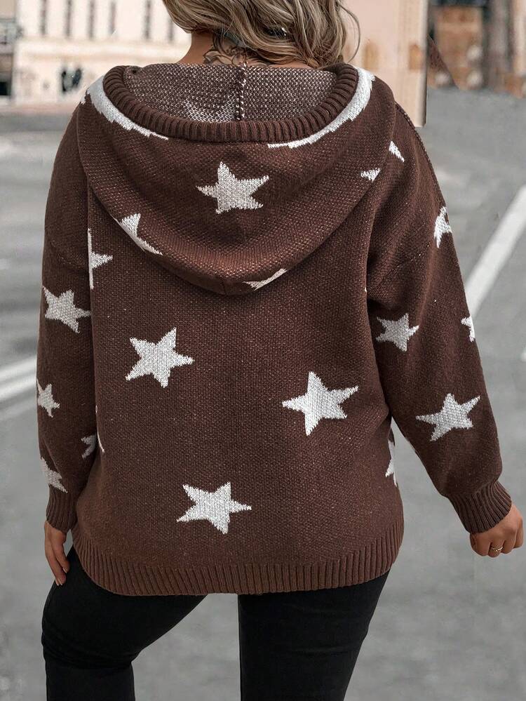 Plus Size Women's Sweater With Starry Print And Drawstring Knit Pullover Fall Winter Autumn