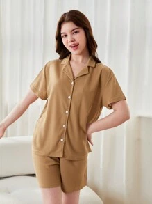 Conjunto de Shorts e Camisa Casual de Manga Curta em Tecido Xadrez para Menina Adolescente, 2 peças para Primavera e Verão