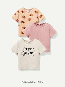 Cozy Pixies Bebé Niña Casual Animal Dibujos Animados Impreso Cuello Redondo Manga Corta Top 3 Piezas Trajes