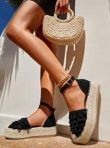 Styleloop Femeie Fringe Decor Pane de curte, Tesatura Curea la glezna Pantofi de vacanță Pantofi pentru vacanță de vară Reducere de vară Pantofi pentru întoarcere la școală Pantofi pentru studenți Boho Feels Vintage Cottage Core Frenchy Pantofi Halloween Vacanță de Anul Nou