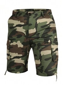 Manfinity Homme Men's Camouflage Simple Pocket Drawstring Shorts Cargo Colorful Green Street Wear - Army Green - View 1